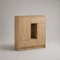 Highboard aus Spanplatte mit 2 Türen, 2 Schubladen und offenem Fach, Eiche hell, 100 × 40 × 120 cm