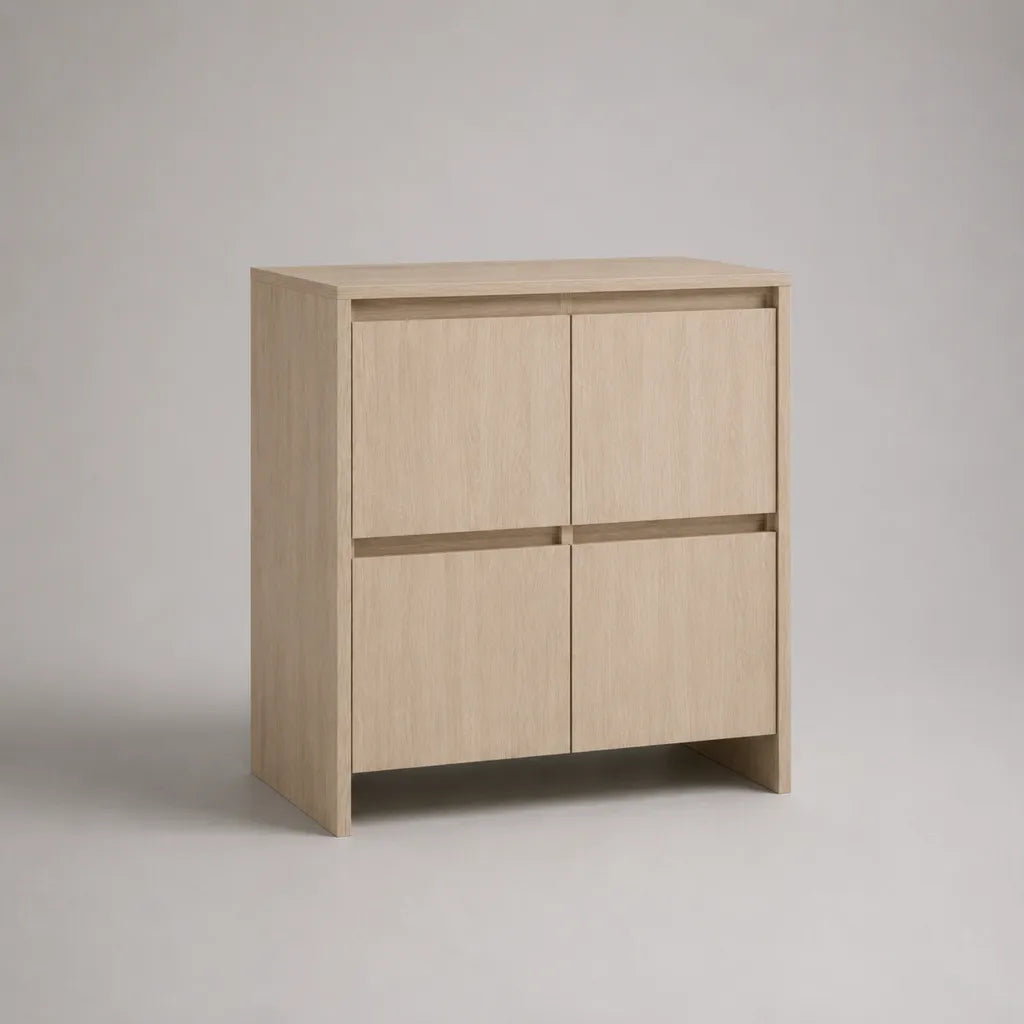 Sideboard aus MDF mit Eichenfurnier, 4 Türen, Hellbeige, 80 × 40 × 90 cm