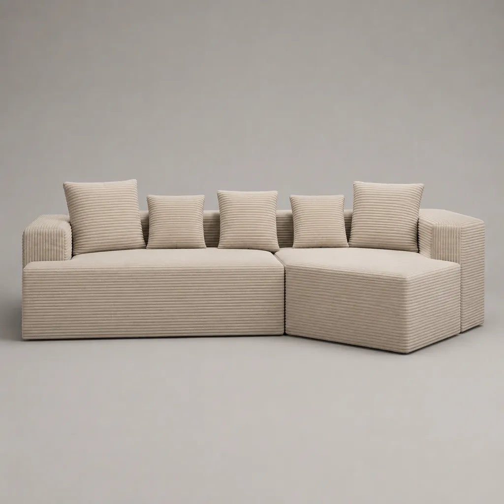2-teiliges modulares 3-Sitzer-Sofa aus Polyester-Cord, Beige, 240 × 100 × 78 cm