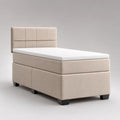 Boxspringbett 90 × 200 cm mit Matratze, Topper und gepolstertem Kopfteil, Stoffbezug, Beige