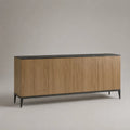 Sideboard mit 4 Türen aus MDF mit Eichenfurnier und Stahlgestell, Natur/Schwarz, 180 × 40 × 85 cm