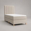 Boxspringbett 90 × 200 cm mit Matratze, Topper und gepolstertem Kopfteil, Webstoff, Beige