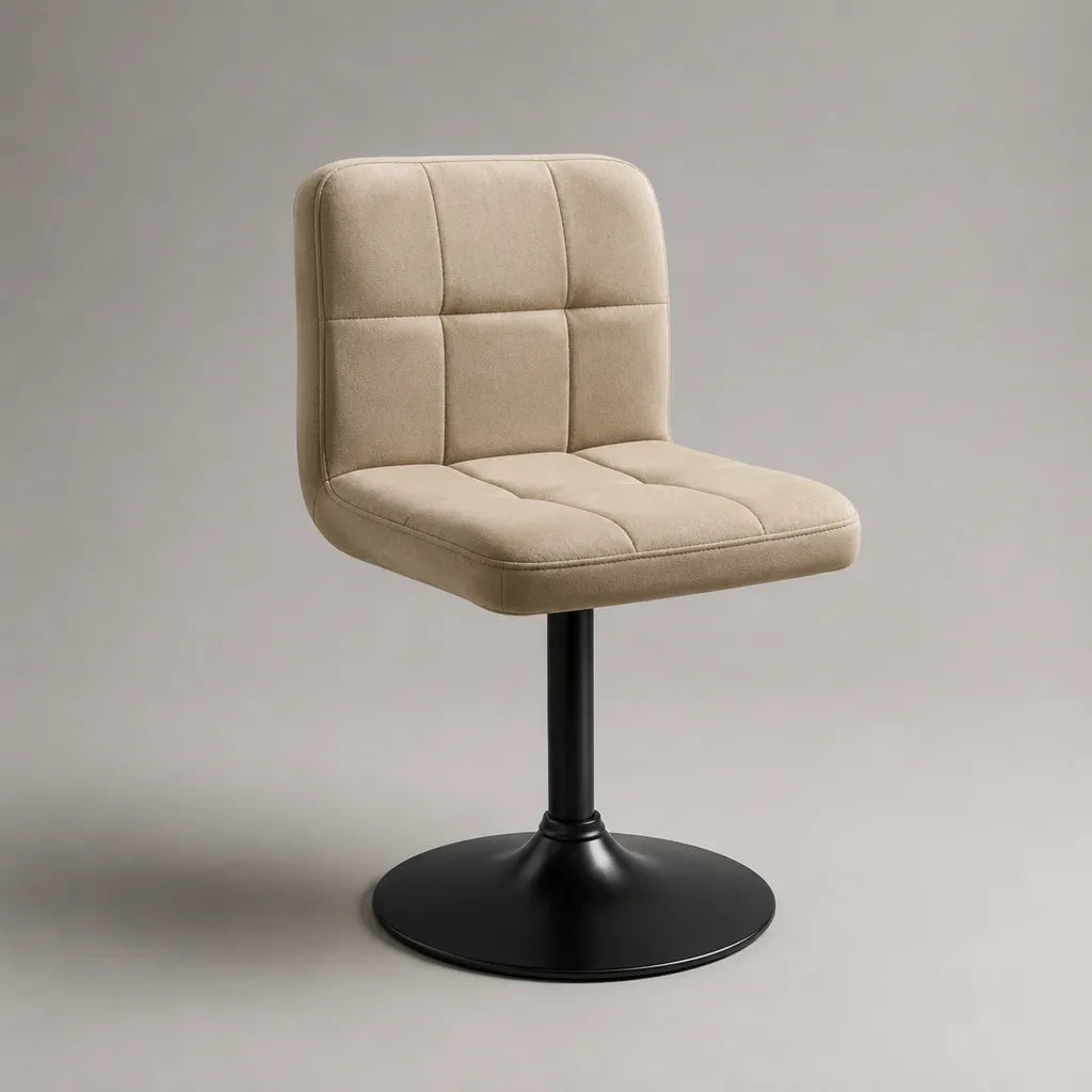 Drehbarer Esszimmerstuhl aus Stoff und Metall, gepolstert, Beige/Schwarz, 50 × 55 × 84 cm