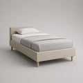 Polsterbett Einzelbett mit Polyesterbezug und Holzlattenrost, Beige/Natur, Liegefläche 90 x 200 cm, Gesamtmaß 103 x 214 x 93 cm