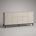 Rechteckiges Sideboard Beige/Schwarz 160 x 40 x 85 cm aus melaminharzbeschichteter Spanplatte mit Stahlgestell