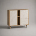 Sideboard aus Spanplatte und MDF mit 2 Türen, 1 Schublade und 2 offenen Fächern, Eichefarben und Weiß, 100 × 40 × 95 cm