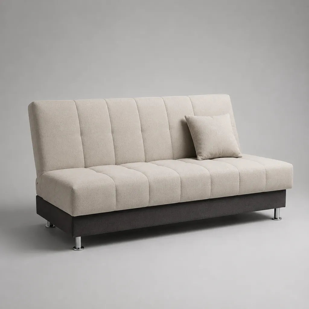 3-Sitzer-Schlafsofa mit Klappfunktion und Polyesterbezug, Creme/Dunkelgrau, 180 × 88 × 82 cm