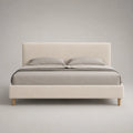 Polsterbett Doppelbett mit Polyester-Bouclé-Bezug und Lattenrost, Beige, Liegefläche 160 × 200 cm, Gesamtmaß 174 × 215 × 110 cm
