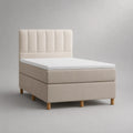 Boxspringbett-Set mit Matratze und Topper 140 × 200 cm, Beige/Weiß/Natur, Polyesterbezug und gepolstertes Kopfteil