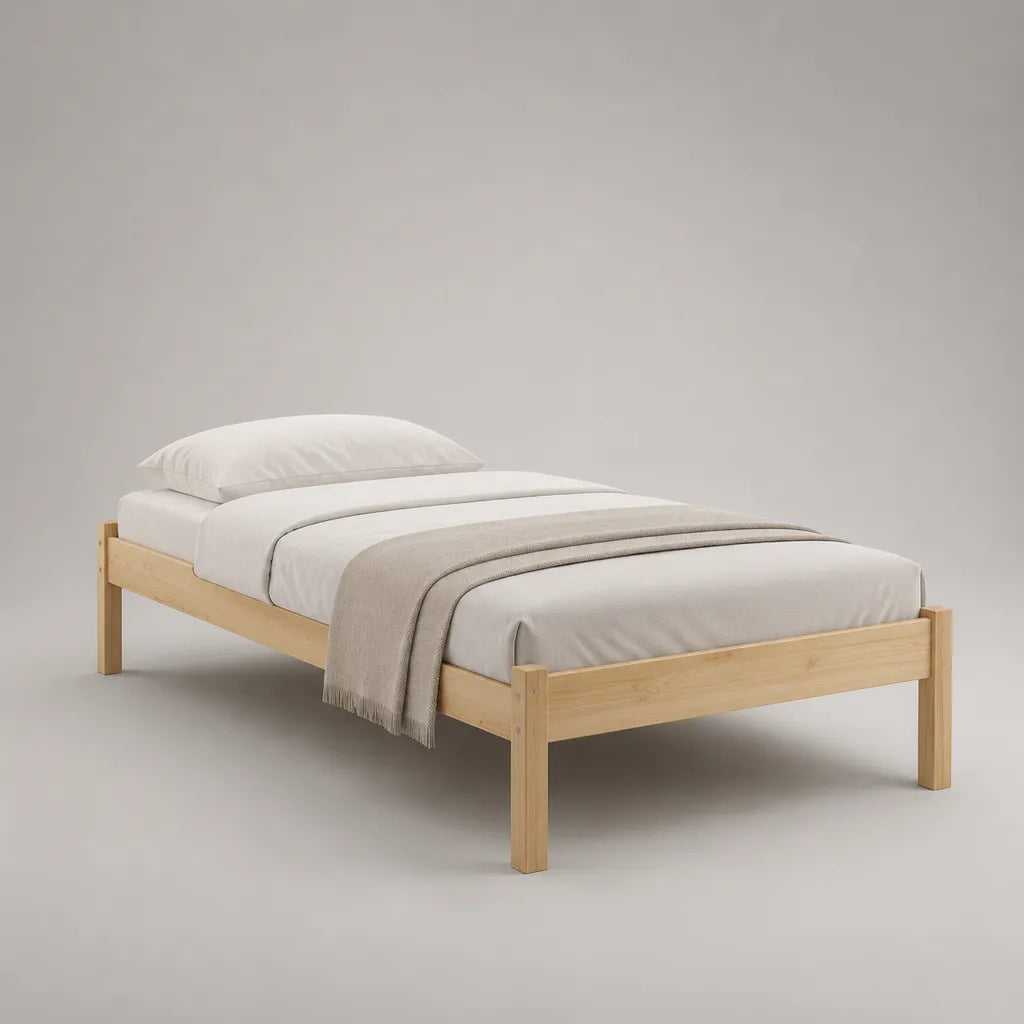 Einzelbett-Bettgestell aus massiver Kiefer mit Lattenrost, Natur, 90 × 200 cm