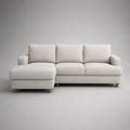 Ecksofa mit Ottomane links, 3-Sitzer mit Polyesterbezug, L-Form, Cremeweiß, 230 × 150 × 88 cm