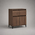 Sideboard Kommode aus Holz und Metall mit 2 Schubladen und 2 Türen, Walnussbraun/Schwarz, 80 × 40 × 100 cm