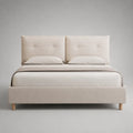 Polsterbett Doppelbett 160 × 200 cm mit geteiltem Kopfteil, Polyester-Mikrofaser, Beige/Hellbraun, 169 × 214 × 111 cm