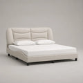 Polsterbett Doppelbett 180 × 200 cm mit Stoffbezug und hohem Kopfteil, Cremeweiß, 223 × 202 × 112 cm
