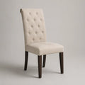 Esszimmerstuhl aus Holz mit Stoffbezug, Knopfheftung, Beige/Dunkelbraun, 48 × 57 × 101 cm